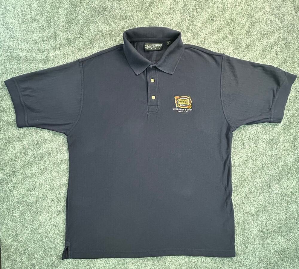 Vintage Reebok Golf Super Bowl XXXVIII Houston 2004 Polo Shirt Men's L Navy